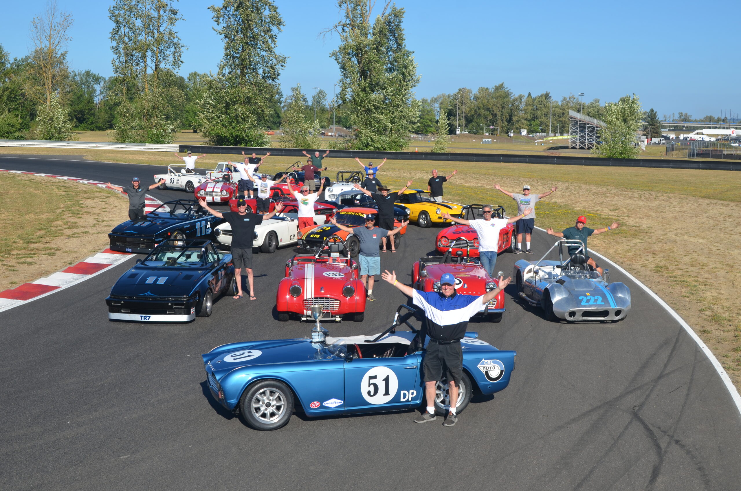 The Friends of Triumph, participants of the 2021 Kastner Cup. Turn 6 of Portland International Raceway